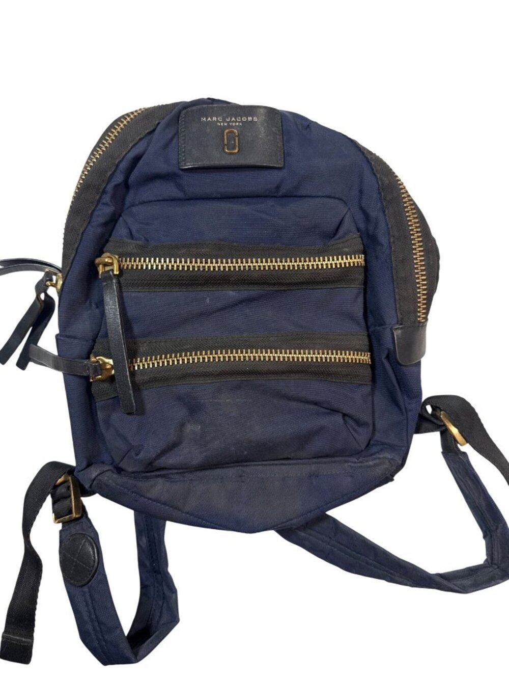 Marc Jacobs Navy Mini Biker Backpack W/ Gold Hardware & Leather Accents